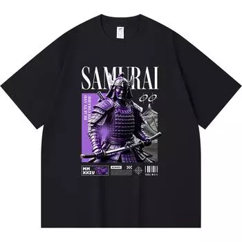 230GSM 100% Cotton T-Shirt Dark Samurai Print Tees Funny Harajuku Style Combed Cotton Tshirt XS абрикосовый