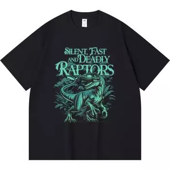 230GSM 100% Cotton T-Shirt Deadly Raptors Print Tees Funny Harajuku Style Combed Cotton Tshirt XS абрикосовый