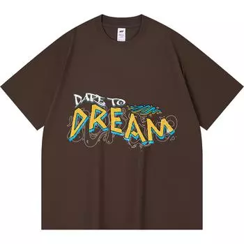 230GSM 100% Cotton T-Shirt Dear Tu Dream Print Tees Funny Harajuku Style Combed Cotton Tshirt XS абрикосовый