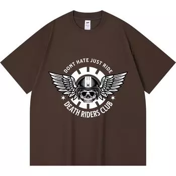 230GSM 100% Cotton T-Shirt Death Skull Riders Black and White Print Tees Funny Harajuku Style Combed Cotton Tshirt XS абрикосовый