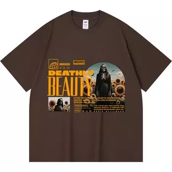 230GSM 100% Cotton T-Shirt Deathly Beauty Print Tees Funny Harajuku Style Combed Cotton Tshirt XS абрикосовый