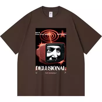 230GSM 100% Cotton T-Shirt Delusional Print Tees Funny Harajuku Style Combed Cotton Tshirt XS абрикосовый