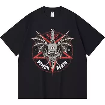 230GSM 100% Cotton T-Shirt DEMON DEATH Print Tees Funny Harajuku Style Combed Cotton Tshirt XS абрикосовый