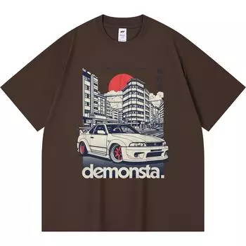 230GSM 100% Cotton T-Shirt Demonsta. Car Print Tees Funny Harajuku Style Combed Cotton Tshirt XS абрикосовый