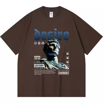 230GSM 100% Cotton T-Shirt Desire Statue Print Tees Funny Harajuku Style Combed Cotton Tshirt XS абрикосовый