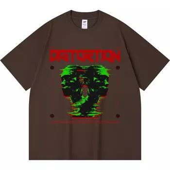 230GSM 100% Cotton T-Shirt Distortion Print Tees Funny Harajuku Style Combed Cotton Tshirt XS абрикосовый