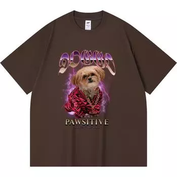 230GSM 100% Cotton T-Shirt Doggo Stay Pawsitive Print Tees Funny Harajuku Style Combed Cotton Tshirt XS абрикосовый