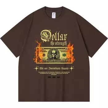 230GSM 100% Cotton T-Shirt Dollar Print Tees Funny Harajuku Style Combed Cotton Tshirt XS абрикосовый