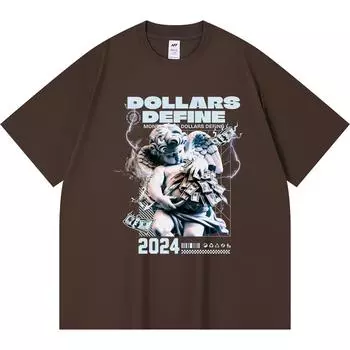 230GSM 100% Cotton T-Shirt Dollars Define Print Tees Funny Harajuku Style Combed Cotton Tshirt XS абрикосовый