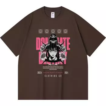 230GSM 100% Cotton T-Shirt Dominate Destiny Streetwear Print Tees Funny Harajuku Style Combed Cotton Tshirt XS абрикосовый