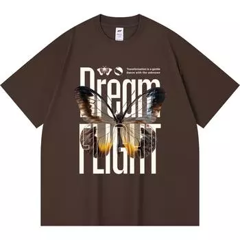 230GSM 100% Cotton T-Shirt Dream Flight. Elegant butterfly with transparent wings Print Tees Funny Harajuku Style Combed Cotton Tshirt XS абрикосовый