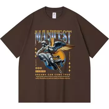 230GSM 100% Cotton T-Shirt Dream Guardian Angel Print Tees Funny Harajuku Style Combed Cotton Tshirt XS абрикосовый