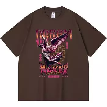 230GSM 100% Cotton T-Shirt Dream Maker Print Tees Funny Harajuku Style Combed Cotton Tshirt XS абрикосовый