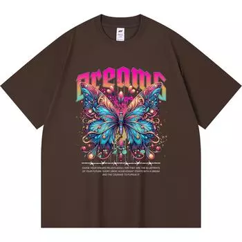 230GSM 100% Cotton T-Shirt Dreams Butterfly Print Tees Funny Harajuku Style Combed Cotton Tshirt XS абрикосовый