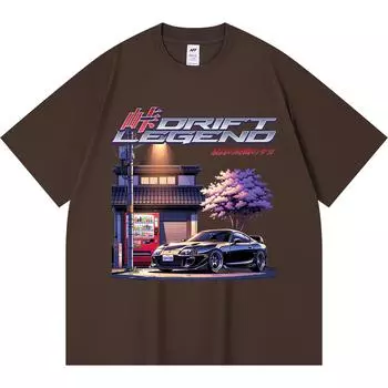 230GSM 100% Cotton T-Shirt Drift Legend Print Tees Funny Harajuku Style Combed Cotton Tshirt XS абрикосовый