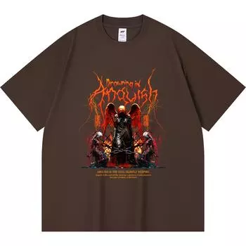 230GSM 100% Cotton T-Shirt Drowning in Anguish Print Tees Funny Harajuku Style Combed Cotton Tshirt XS абрикосовый