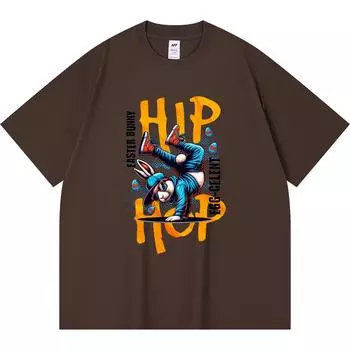 230GSM 100% Cotton T-Shirt Easter Bunny Hip Hop Print Tees Funny Harajuku Style Combed Cotton Tshirt XS абрикосовый