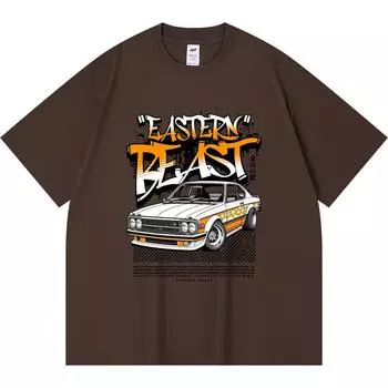 230GSM 100% Cotton T-Shirt Eastern Beast Print Tees Funny Harajuku Style Combed Cotton Tshirt XS абрикосовый