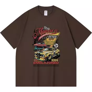 230GSM 100% Cotton T-Shirt Emblazoned Race Print Tees Funny Harajuku Style Combed Cotton Tshirt XS абрикосовый