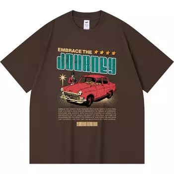 230GSM 100% Cotton T-Shirt Embrace the Journey Print Tees Funny Harajuku Style Combed Cotton Tshirt XS абрикосовый