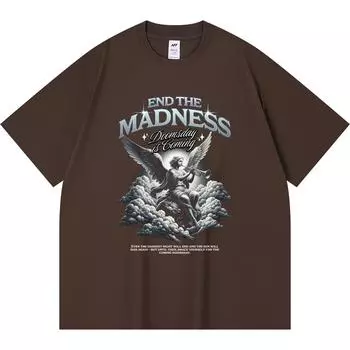 230GSM 100% Cotton T-Shirt End The Madness Print Tees Funny Harajuku Style Combed Cotton Tshirt XS абрикосовый
