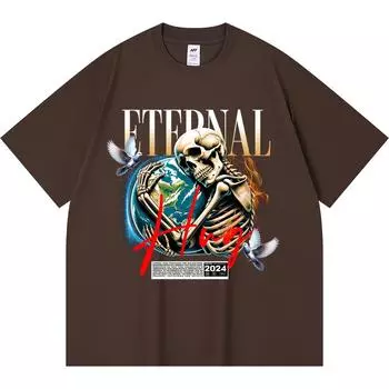 230GSM 100% Cotton T-Shirt Eternal Hug Print Tees Funny Harajuku Style Combed Cotton Tshirt XS абрикосовый