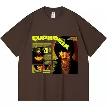 230GSM 100% Cotton T-Shirt Euphoria Print Tees Funny Harajuku Style Combed Cotton Tshirt XS абрикосовый