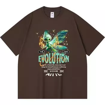 230GSM 100% Cotton T-Shirt Evolution Future Print Tees Funny Harajuku Style Combed Cotton Tshirt XS абрикосовый