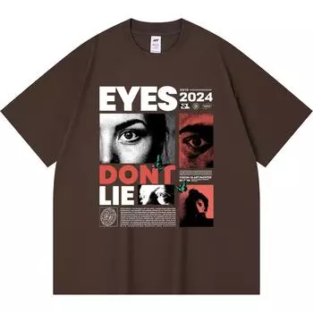 230GSM 100% Cotton T-Shirt Eyes Dont Lie Print Tees Funny Harajuku Style Combed Cotton Tshirt XS абрикосовый