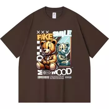 230GSM 100% Cotton T-Shirt Fake Smile Print Tees Funny Harajuku Style Combed Cotton Tshirt XS абрикосовый