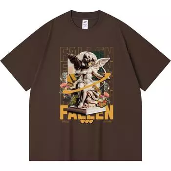 230GSM 100% Cotton T-Shirt Fallen Print Tees Funny Harajuku Style Combed Cotton Tshirt XS абрикосовый