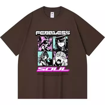 230GSM 100% Cotton T-Shirt Fearless Soul Anime Girl Y2k Print Tees Funny Harajuku Style Combed Cotton Tshirt XS абрикосовый