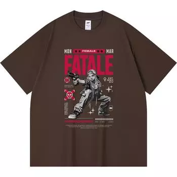 230GSM 100% Cotton T-Shirt Female Fatale Print Tees Funny Harajuku Style Combed Cotton Tshirt XS абрикосовый