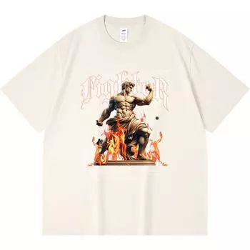 230GSM 100% Cotton T-Shirt Fighter Print Tees Funny Harajuku Style Combed Cotton Tshirt XS абрикосовый