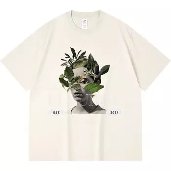 230GSM 100% Cotton T-Shirt Flourish Print Tees Funny Harajuku Style Combed Cotton Tshirt XS абрикосовый