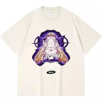 230GSM 100% Cotton T-Shirt Fly Print Tees Funny Harajuku Style Combed Cotton Tshirt XS абрикосовый