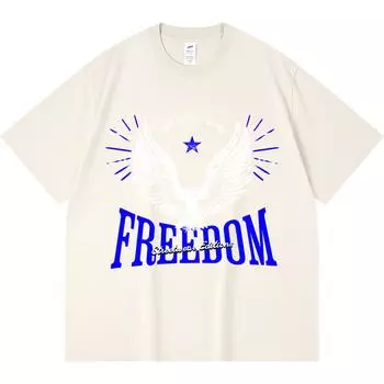 230GSM 100% Cotton T-Shirt Freedom Bird Print Tees Funny Harajuku Style Combed Cotton Tshirt XS абрикосовый