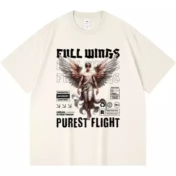 230GSM 100% Cotton T-Shirt Full Wings Print Tees Funny Harajuku Style Combed Cotton Tshirt XS абрикосовый