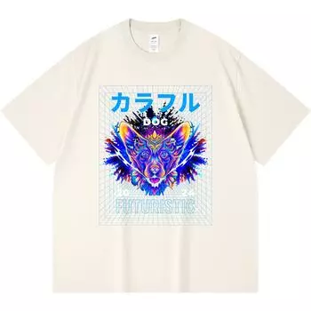 230GSM 100% Cotton T-Shirt Futuristic Dog AI Print Tees Funny Harajuku Style Combed Cotton Tshirt XS абрикосовый