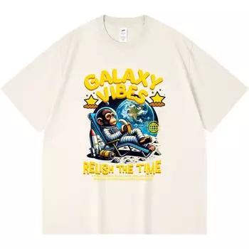 230GSM 100% Cotton T-Shirt Galaxy Vibes Print Tees Funny Harajuku Style Combed Cotton Tshirt XS абрикосовый