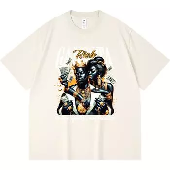 230GSM 100% Cotton T-Shirt Gansta Rich Print Tees Funny Harajuku Style Combed Cotton Tshirt XS абрикосовый