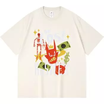 230GSM 100% Cotton T-Shirt Get Lost Print Tees Funny Harajuku Style Combed Cotton Tshirt XS абрикосовый