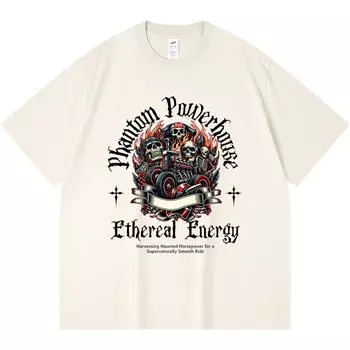 230GSM 100% Cotton T-Shirt Ghostly Engine Print Tees Funny Harajuku Style Combed Cotton Tshirt XS абрикосовый