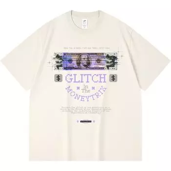 230GSM 100% Cotton T-Shirt Glitch In The Moneytrix Print Tees Funny Harajuku Style Combed Cotton Tshirt XS абрикосовый