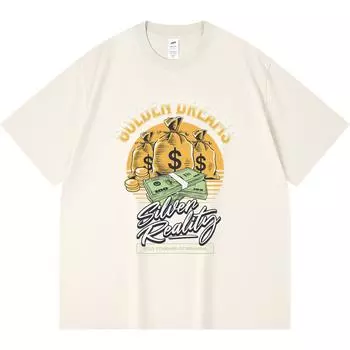 230GSM 100% Cotton T-Shirt GoldenDreams Print Tees Funny Harajuku Style Combed Cotton Tshirt XS абрикосовый