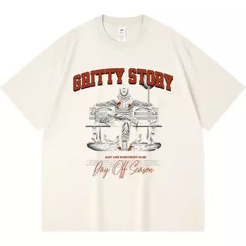 230GSM 100% Cotton T-Shirt Gritty Story Print Tees Funny Harajuku Style Combed Cotton Tshirt XS абрикосовый