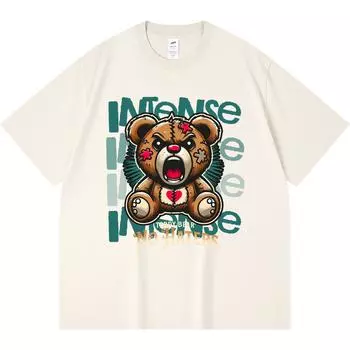 230GSM 100% Cotton T-Shirt Grumpy Teddy Bear Illustration Art Print Tees Funny Harajuku Style Combed Cotton Tshirt XS абрикосовый