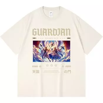 230GSM 100% Cotton T-Shirt Guardian Print Tees Funny Harajuku Style Combed Cotton Tshirt XS абрикосовый