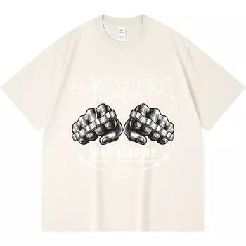 230GSM 100% Cotton T-Shirt Hand knuckle Print Tees Funny Harajuku Style Combed Cotton Tshirt XS абрикосовый