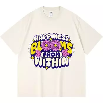 230GSM 100% Cotton T-Shirt Happiness Blooms from Within Print Tees Funny Harajuku Style Combed Cotton Tshirt XS абрикосовый